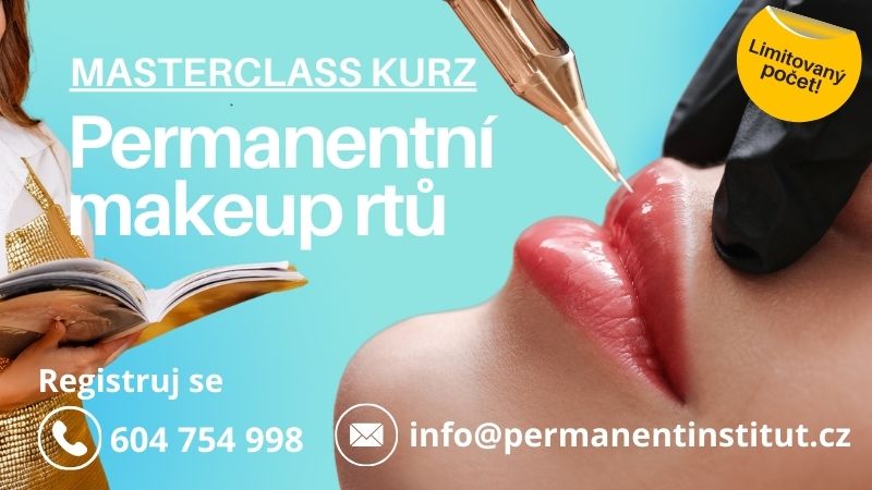 Masterclass Kurz permanentní makeup rtů. Detailní pohled na tetované rty.